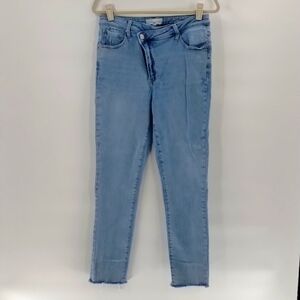 Risen denim jeans skinny frayed 31 hem light high waisted Crossover waist